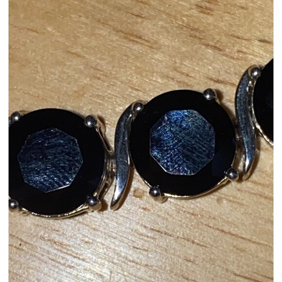 Black 14.4g Sterling Silver BBJ Round Brilliant Cut Black Glass Stone Bracelet 8 - Picture 7 of 10